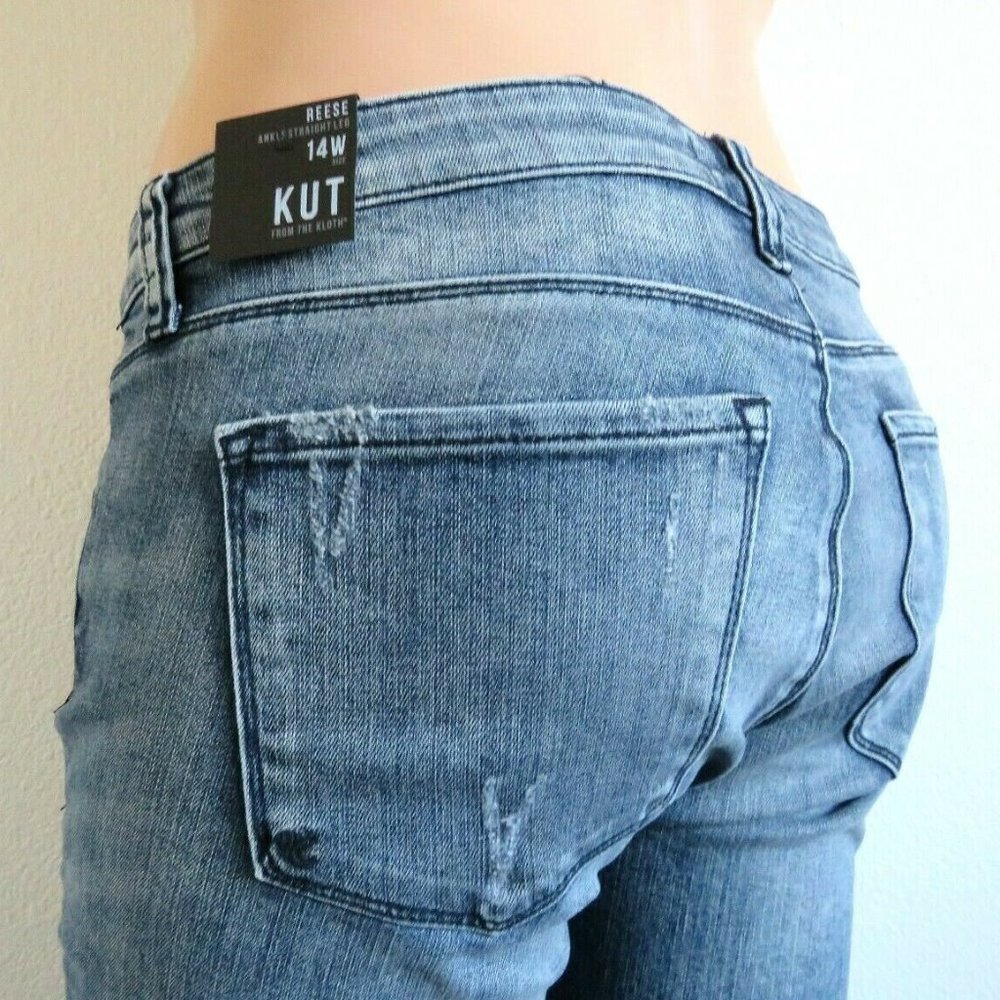 KUT from the KLOTH Jeans DESTRUCTED Ankle Straight Leg Plus Size 14W NWT